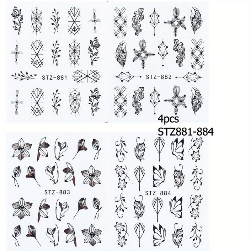 4 Pcs Flower Leaves Nail Art Stickers Spring Manicure Decorative Ornament