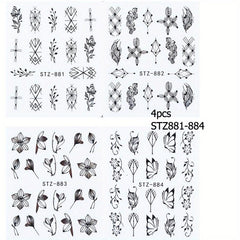 4 Pcs Flower Leaves Nail Art Stickers Spring Manicure Decorative Ornament