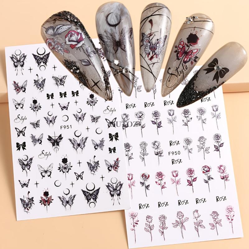 Halloween Nail Art Stickers Skull Decals 3D Autumn Leaf Pumpkin