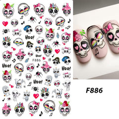 Halloween Nail Art Stickers Skull Decals 3D Autumn Leaf Pumpkin