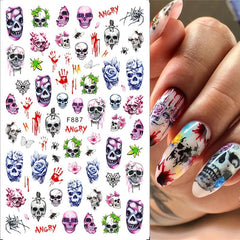 Halloween Nail Art Stickers Skull Decals 3D Autumn Leaf Pumpkin