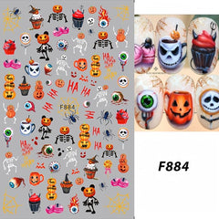Halloween Nail Art Stickers Skull Decals 3D Autumn Leaf Pumpkin