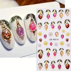 5D Christmas Nail Art Stickers Jingling Bell Elk Snowman Santa Claus Balloon