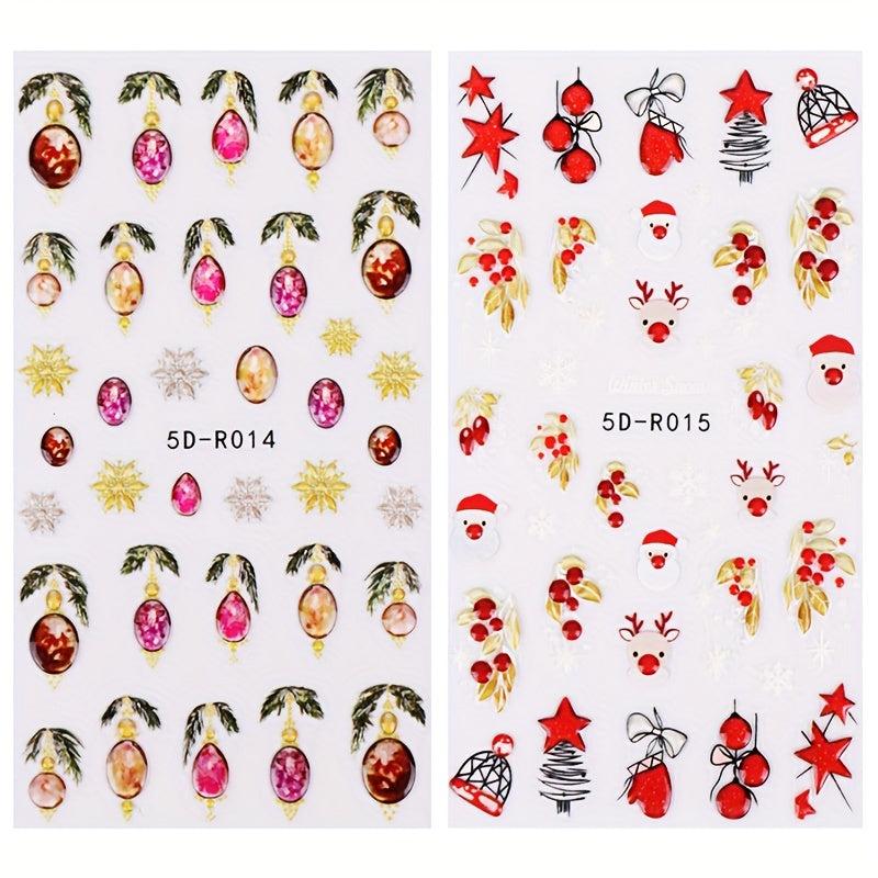 5D Christmas Nail Art Stickers Jingling Bell Elk Snowman Santa Claus Balloon