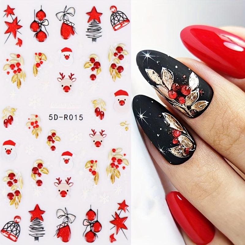 5D Christmas Nail Art Stickers Jingling Bell Elk Snowman Santa Claus Balloon