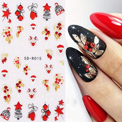 5D Christmas Nail Art Stickers Jingling Bell Elk Snowman Santa Claus Balloon