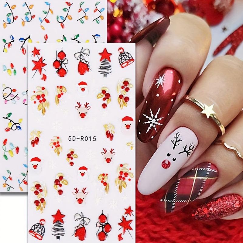 5D Christmas Nail Art Stickers Jingling Bell Elk Snowman Santa Claus Balloon