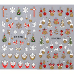 5D Glitter Christmas Nail Stickers Bear Snowman Snowflakes Bell