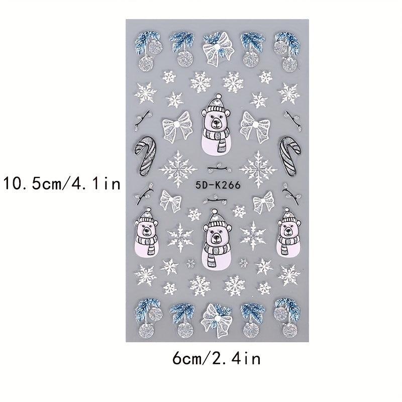5D Glitter Christmas Nail Stickers Bear Snowman Snowflakes Bell