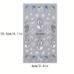 5D Glitter Christmas Nail Stickers Bear Snowman Snowflakes Bell