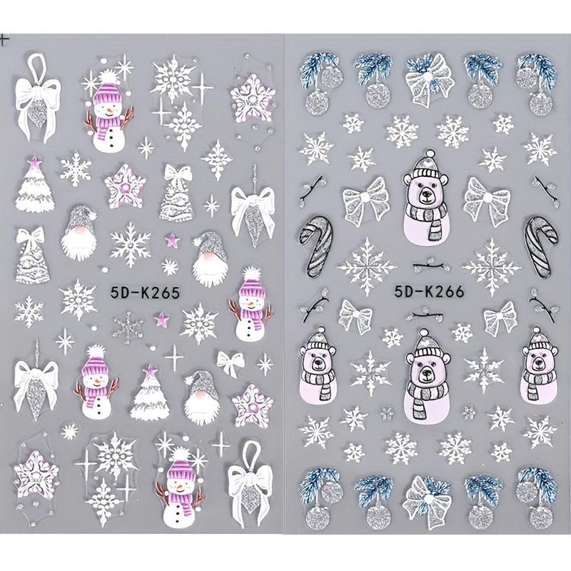 5D Glitter Christmas Nail Stickers Bear Snowman Snowflakes Bell