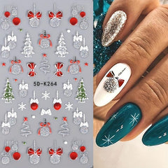 5D Glitter Christmas Nail Stickers Bear Snowman Snowflakes Bell