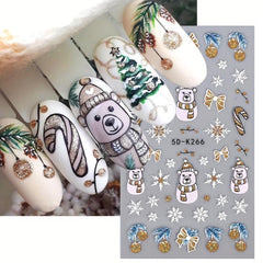 5D Glitter Christmas Nail Stickers Bear Snowman Snowflakes Bell