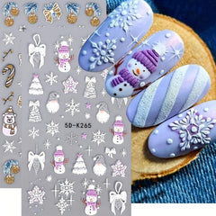 5D Glitter Christmas Nail Stickers Bear Snowman Snowflakes Bell