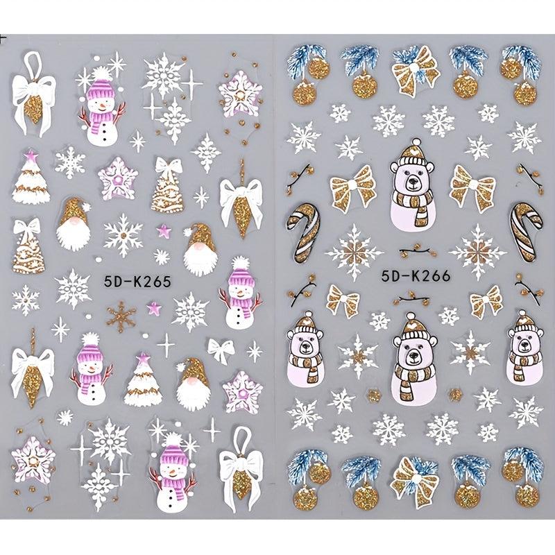 5D Glitter Christmas Nail Stickers Bear Snowman Snowflakes Bell