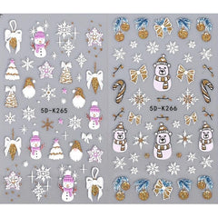 5D Glitter Christmas Nail Stickers Bear Snowman Snowflakes Bell