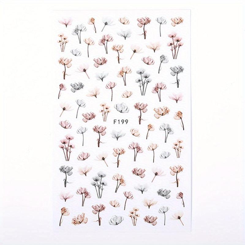3D Floral Nail Art Stickers Spring Leaves Self Adhesive Decals
