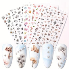 3D Floral Nail Art Stickers Spring Leaves Self Adhesive Decals