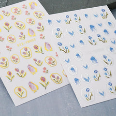 5D Engraved Tulip Nail Art Stickers - Set of 3 Sheets