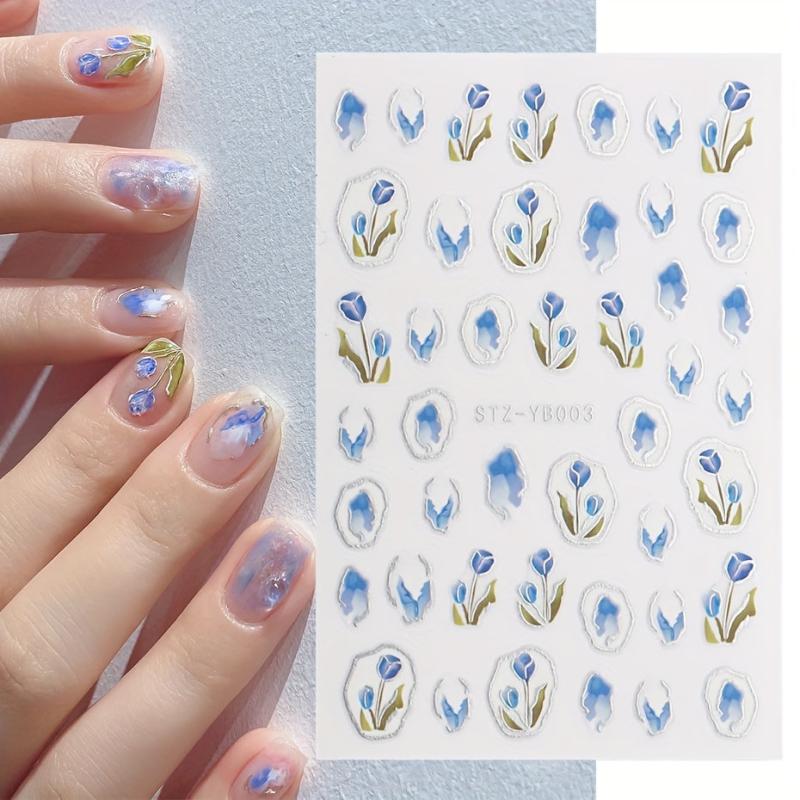 5D Engraved Tulip Nail Art Stickers - Set of 3 Sheets