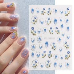 5D Engraved Tulip Nail Art Stickers - Set of 3 Sheets