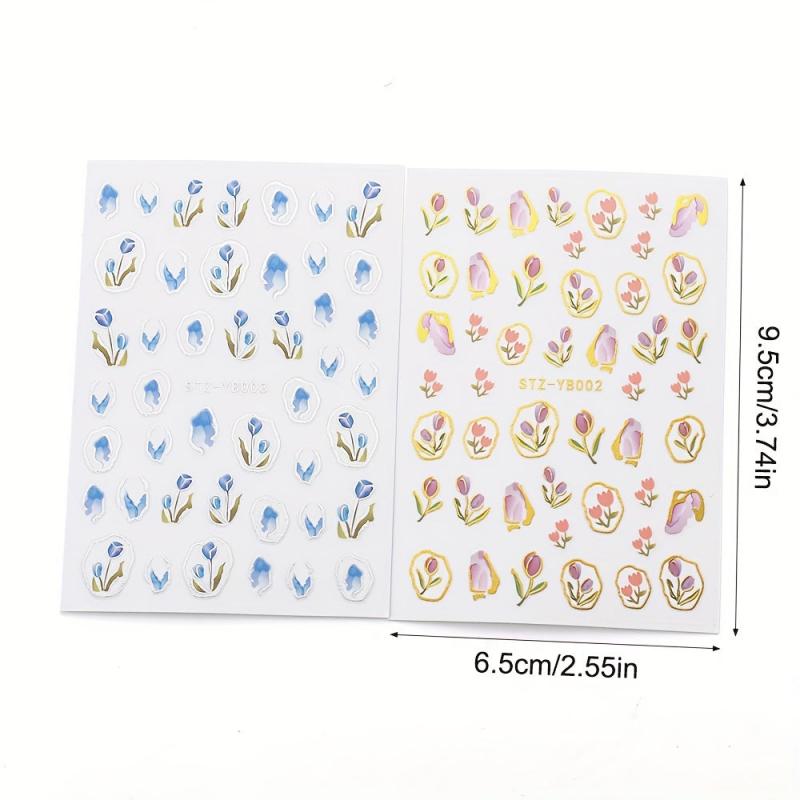 5D Engraved Tulip Nail Art Stickers - Set of 3 Sheets