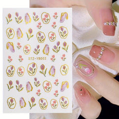5D Engraved Tulip Nail Art Stickers - Set of 3 Sheets