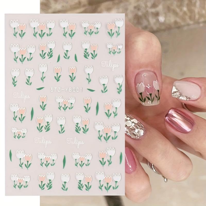 5D Engraved Tulip Nail Art Stickers - Set of 3 Sheets