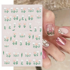 5D Engraved Tulip Nail Art Stickers - Set of 3 Sheets