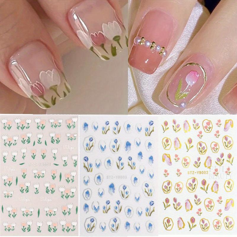5D Engraved Tulip Nail Art Stickers - Set of 3 Sheets