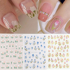 5D Engraved Tulip Nail Art Stickers - Set of 3 Sheets
