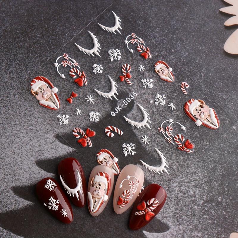 5D Christmas Nail Art Stickers Snowflake Decals Self Adhesive for DIY or Salons