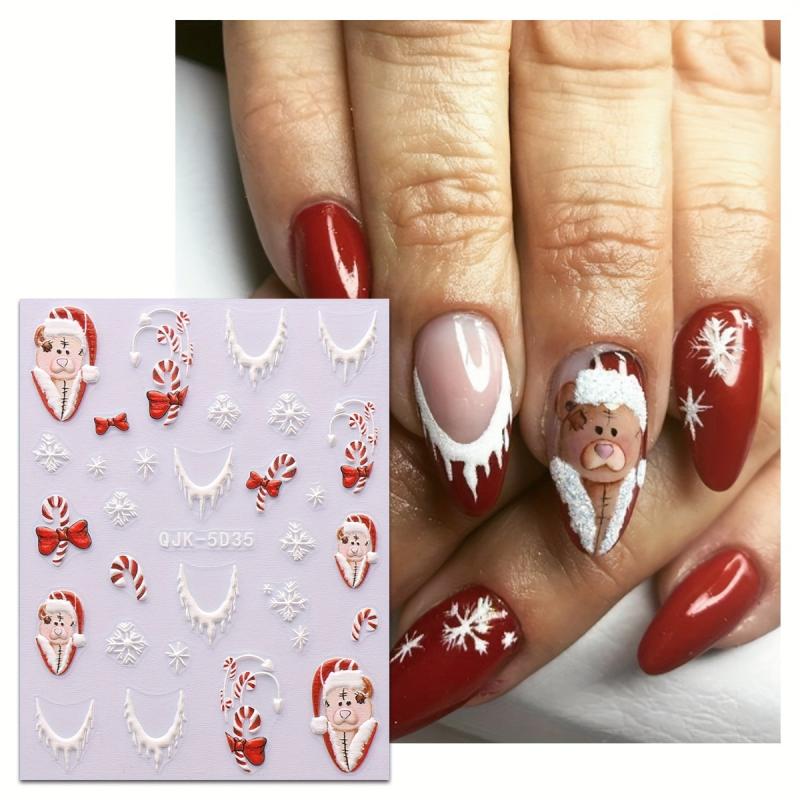 5D Christmas Nail Art Stickers Snowflake Decals Self Adhesive for DIY or Salons