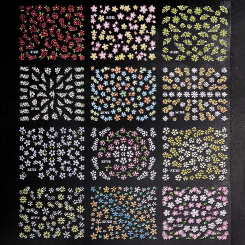 24 pcs Summer Flower Nail Art Stickers 5D Embossed Flower Leaves for Nails