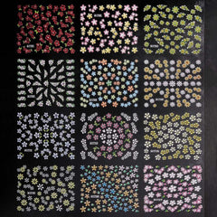 24 pcs Summer Flower Nail Art Stickers 5D Embossed Flower Leaves for Nails