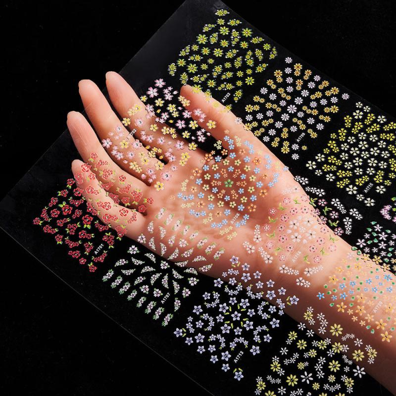 24 pcs Summer Flower Nail Art Stickers 5D Embossed Flower Leaves for Nails