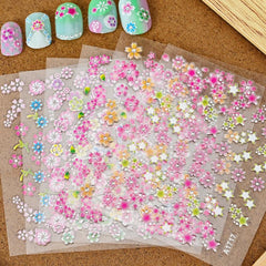 24 pcs Summer Flower Nail Art Stickers 5D Embossed Flower Leaves for Nails