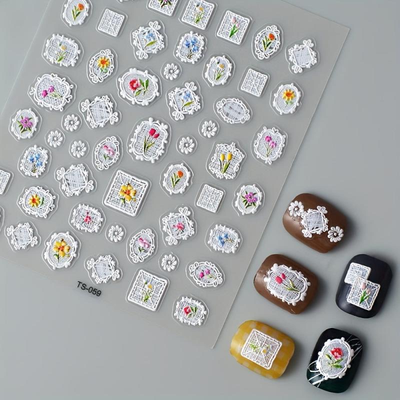 5D Embossed Flower Frame Nail Sticker For Wedding