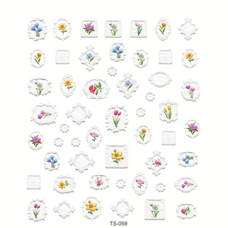 5D Embossed Flower Frame Nail Sticker For Wedding