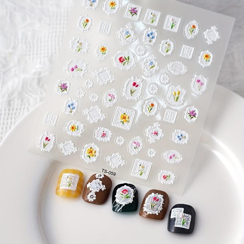 5D Embossed Flower Frame Nail Sticker For Wedding