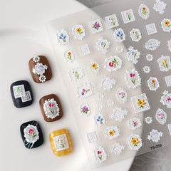 5D Embossed Flower Frame Nail Sticker For Wedding