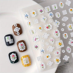 5D Embossed Flower Frame Nail Sticker For Wedding