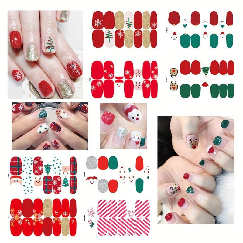 8pk Christmas & Halloween Nail Stickers Full Nail Wraps Holiday Nail Art Decals