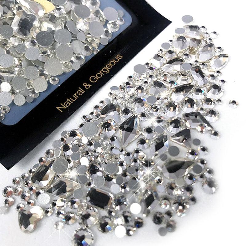 180pcs K9 Glass Nail Art Rhinestones Mixed Shapes Aurora Gemstones