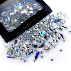 180pcs K9 Glass Nail Art Rhinestones Mixed Shapes Aurora Gemstones