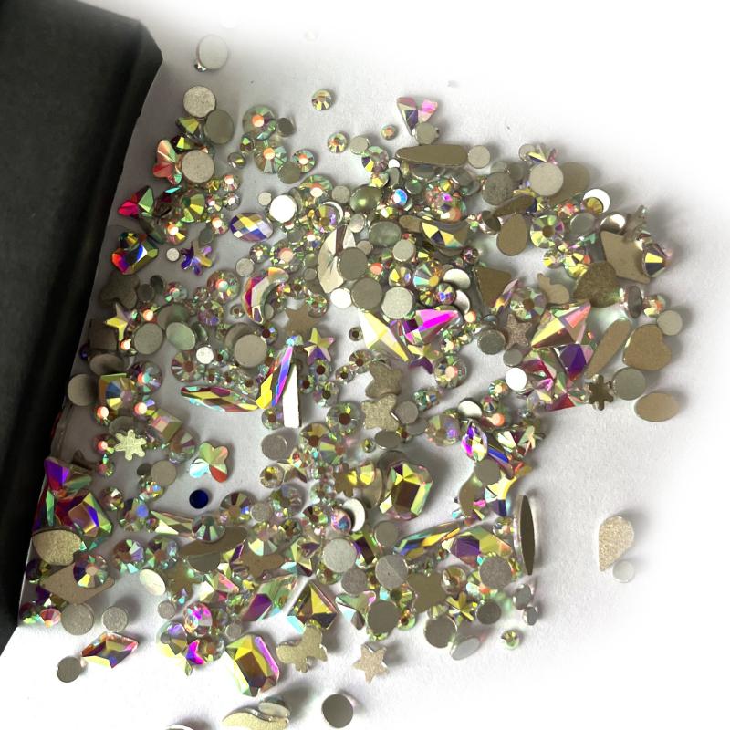 180pcs K9 Glass Nail Art Rhinestones Mixed Shapes Aurora Gemstones