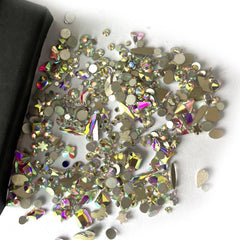 180pcs K9 Glass Nail Art Rhinestones Mixed Shapes Aurora Gemstones