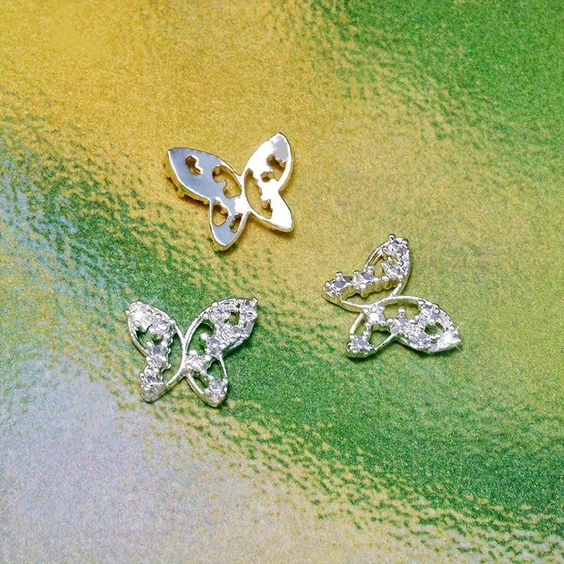 10 pcs 3D Butterfly Nail Charms Metallic Rhinestones Nail Art Supplies