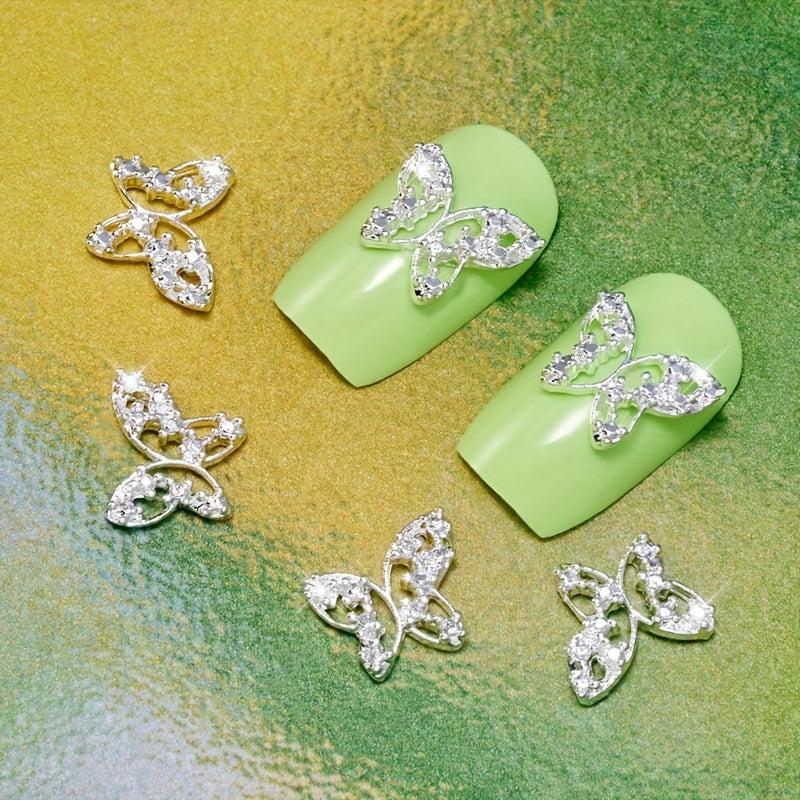 10 pcs 3D Butterfly Nail Charms Metallic Rhinestones Nail Art Supplies