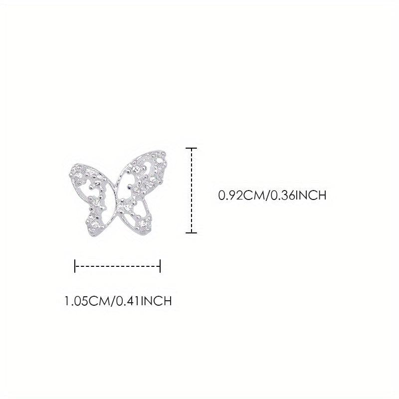 10 pcs 3D Butterfly Nail Charms Metallic Rhinestones Nail Art Supplies